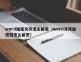 word加密文件怎么解密（word文件加密后怎么解密）