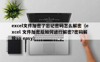 excel文件加密了忘记密码怎么解密（excel 文件加密后如何进行解密?密码解除so easy）