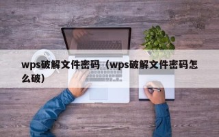 wps破解文件密码（wps破解文件密码怎么破）